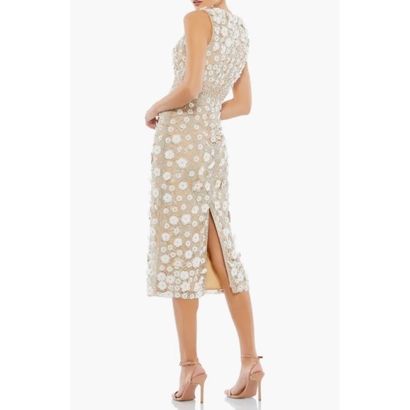Mac Duggal Beaded Floral Appliqué Midi Sheath Formal/Prom Dress Nude Size 10 NWT - Picture 3 of 11